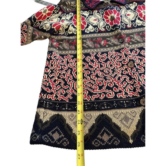 Christopher Banks Red Black Hand Embroidered Cardigan Sweater Christmas Teacher - Picture 7 of 8